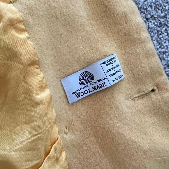 90s Vintage Stephanie Andrews 100% Pure Wool Retro Yellow Double Breasted Peacoa - Picture 4 of 8